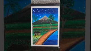 Menggambar pemandangan gunung legend saat malam hari menggunakan oil pastel Greebel ✨