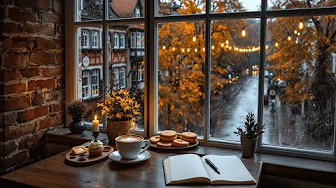 Rainy Day Autumn Ambience at Cozy Coffee Shop 🍁☕ Relaxing Jazz Music & Rain Sounds for Study, Work