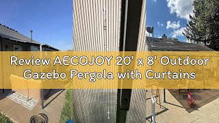 Review AECOJOY 20' x 8' Outdoor Gazebo Pergola with Curtains and Netting, 8'x20' Large Wall-Mounted