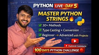 Python LIVE Day 5 Part 2 🔴 | String Projects + Type Casting in Python | 100 Days Python Challenge Wealth