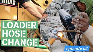 එක ගලවා ගන්න මාර ගේමක් දුන්නේ /CHANGE THE IRON HOSE On This Caterpillar 966H Loader?