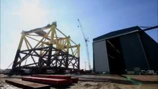 Load out operations HelWin beta jacket at Heerema Vlissingen