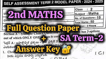 2nd 💯"MATHS SA Term-2" Full Question Paper with Answer Key | 2nd 💯MATHS Self Assessment Term-2 Paper