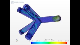 Pressure variation and flow of a 4 way nozzle in Star CCM+