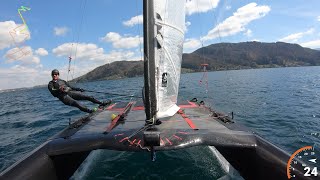 A-Class catamaran foiling - awesome easter opening - capsize into freezing water - April 2022