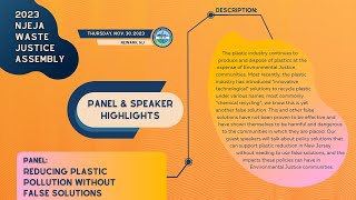 Reducing Plastic Pollution Without False Solutions - 2023 NJEJA Waste Justice Assembly