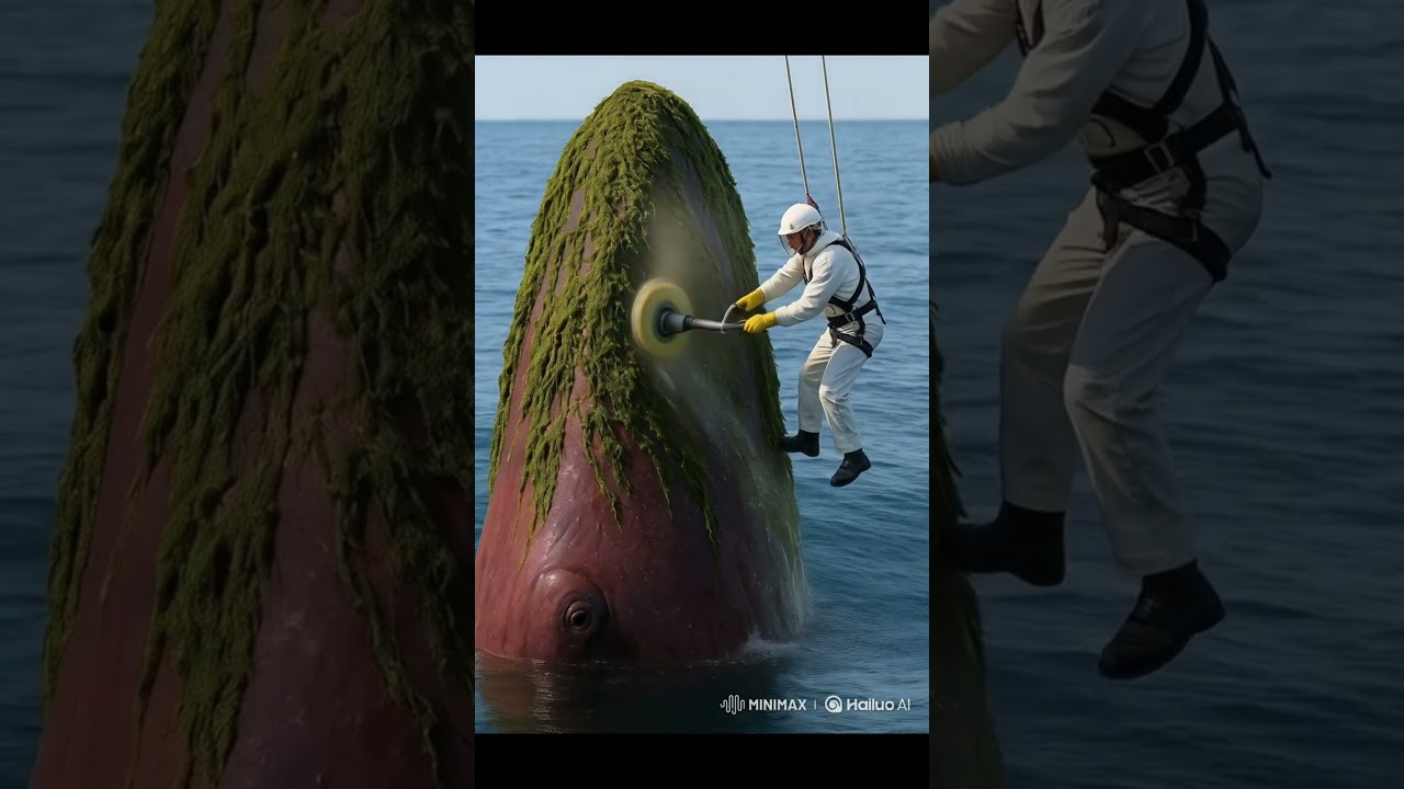 Fast Rescue of a Red Whale from Heavy Ocean Moss & Algae 