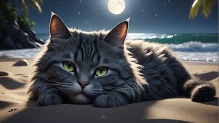 Beach Ambience | Ocean Waves Sounds,Purring Cat | Ocean Sounds, Relaxing Music For Stress Relief