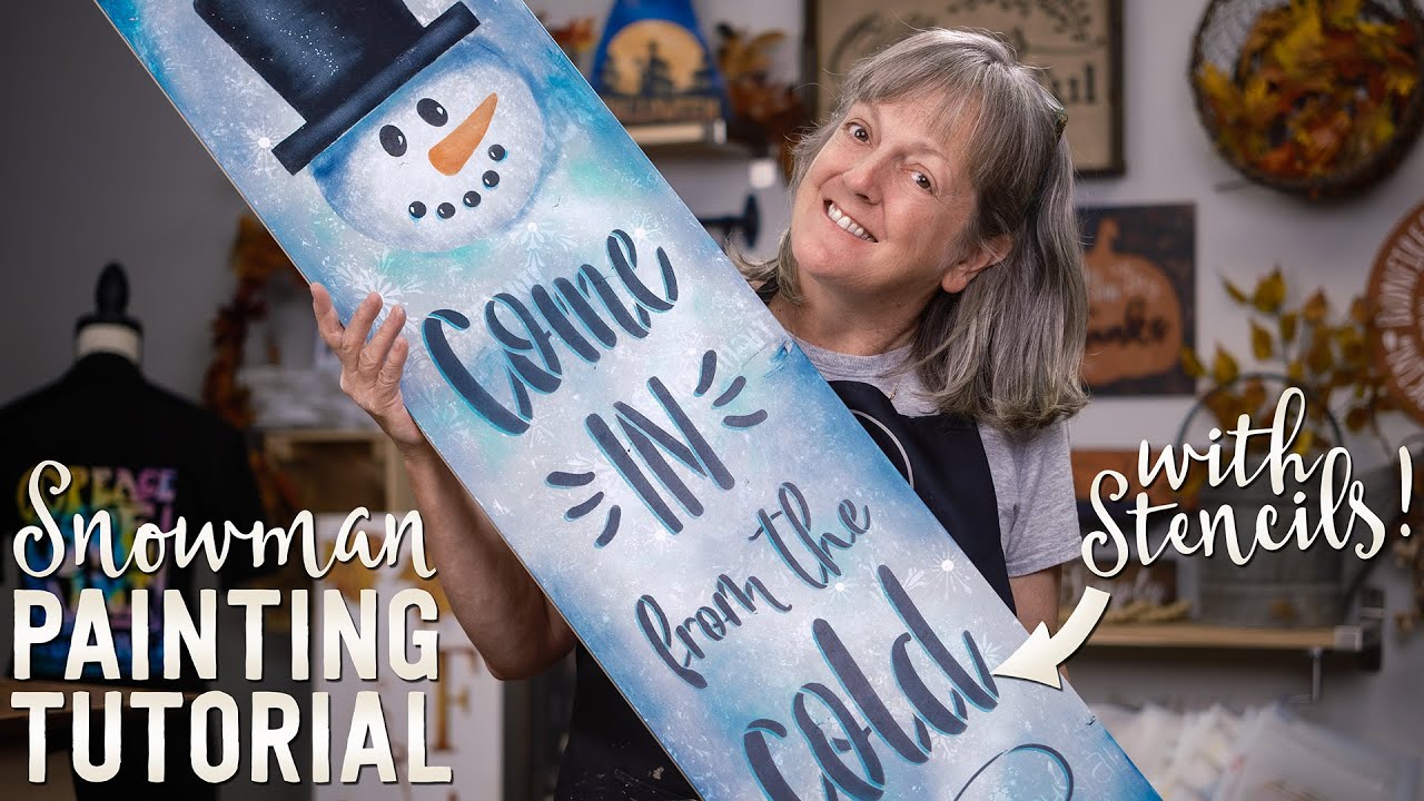 Paint an Adorable Snowman Sign for your Porch | DIY Winter Crafts with Stencils