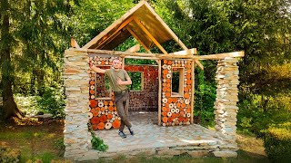 Construction in nature. Built wooden walls for the house