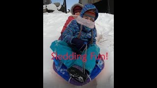 Kids crazy sledding on a cold day