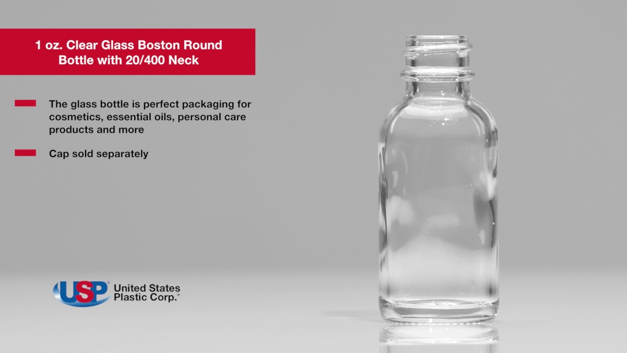 1 OZ. CLEAR GLASS BOSTON ROUND BOTTLE WITH 20/400 NECK | U.S. Plastic Corporation®