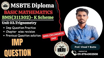 Important Question & Revision  MSBTE BMS (M1)311302(lecture No. 03 Trigonometry)