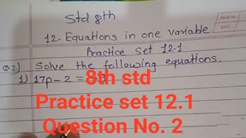 Std 8th equations in one variable chapter no 12 Practice set 12.1 Q.2 solve @sjtuitionclasses8229
