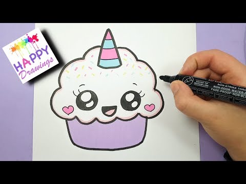 HOW TO DRAW A CUTE CUPCAKE UNICORN - SUPER EASY AND KAWAII