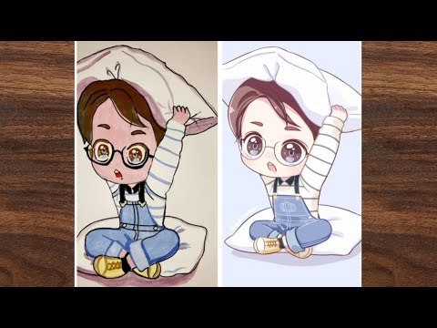 Drawing BTS Jungkook Chibi character || Sketch and painting || Full process speed art