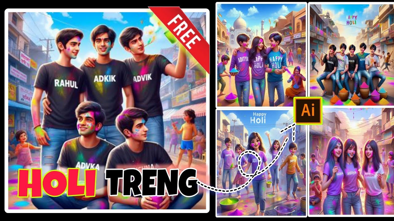 4 Friends Happy Holi Photo Editing | Holi Wala photo kaise banaye | bing image creator tutorial
