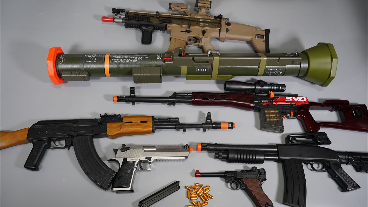 AK47 and AT4 Rocket Launcher Toy Gun Airsoft-Shell ejecting Luger P08 ...