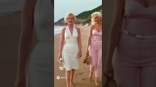Marilyn Monroe & Jayne Mansfield. Beach walk.  #fypシ #blonde  #icon  #jaynemansfield #iconic #beach