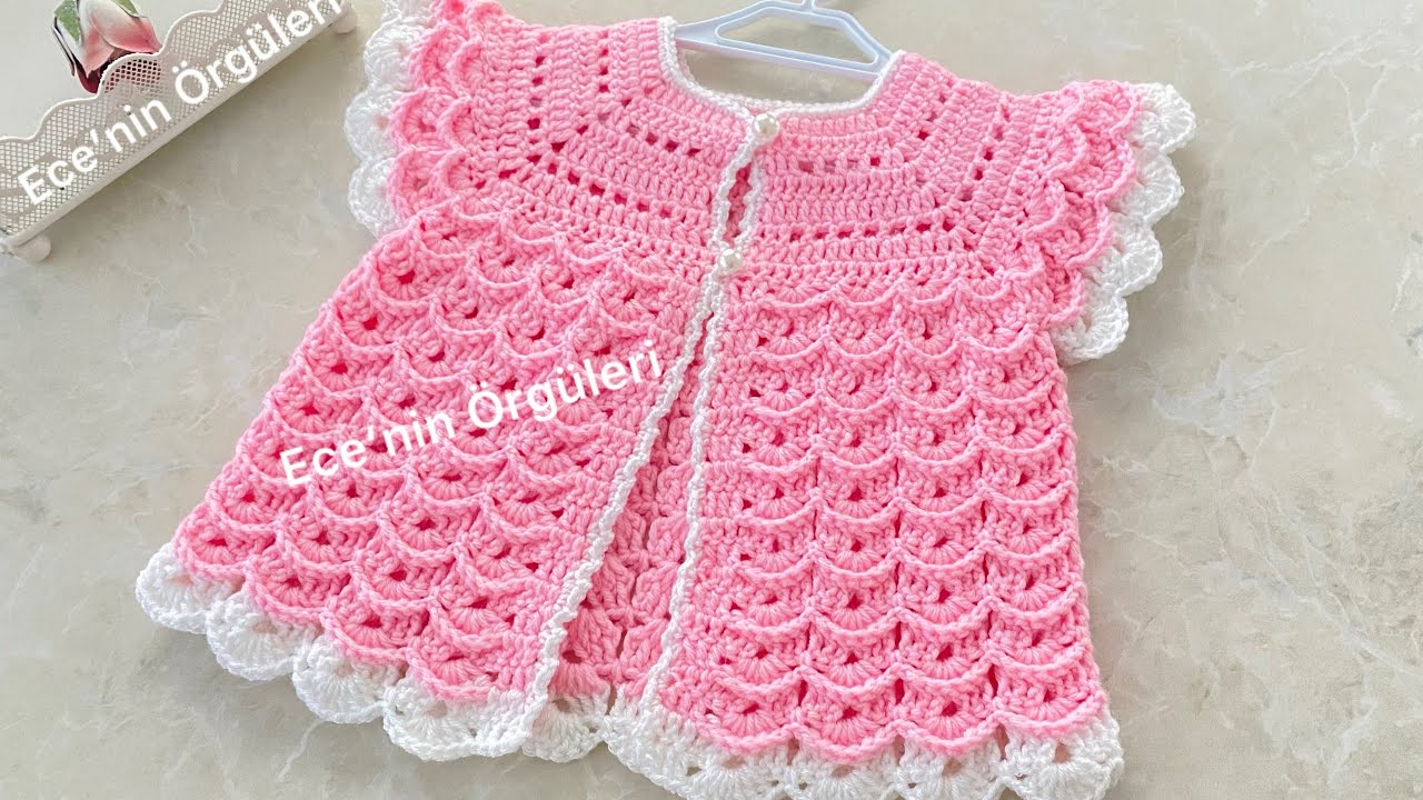 🎀Crochet Princess Vest /Tığ işi Prenses Yeleği /Pembe Beyaz Yelek / 6 -12 ay #diy