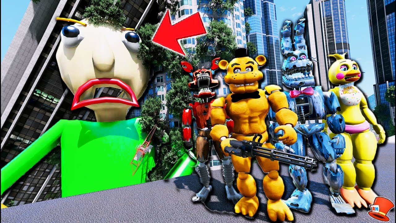 99,999 Ft Skyscraper Falls on Giant Baldi's Basics Head w/ Freddy Animatronics (GTA 5 Mods FNAF) family friendly resorts