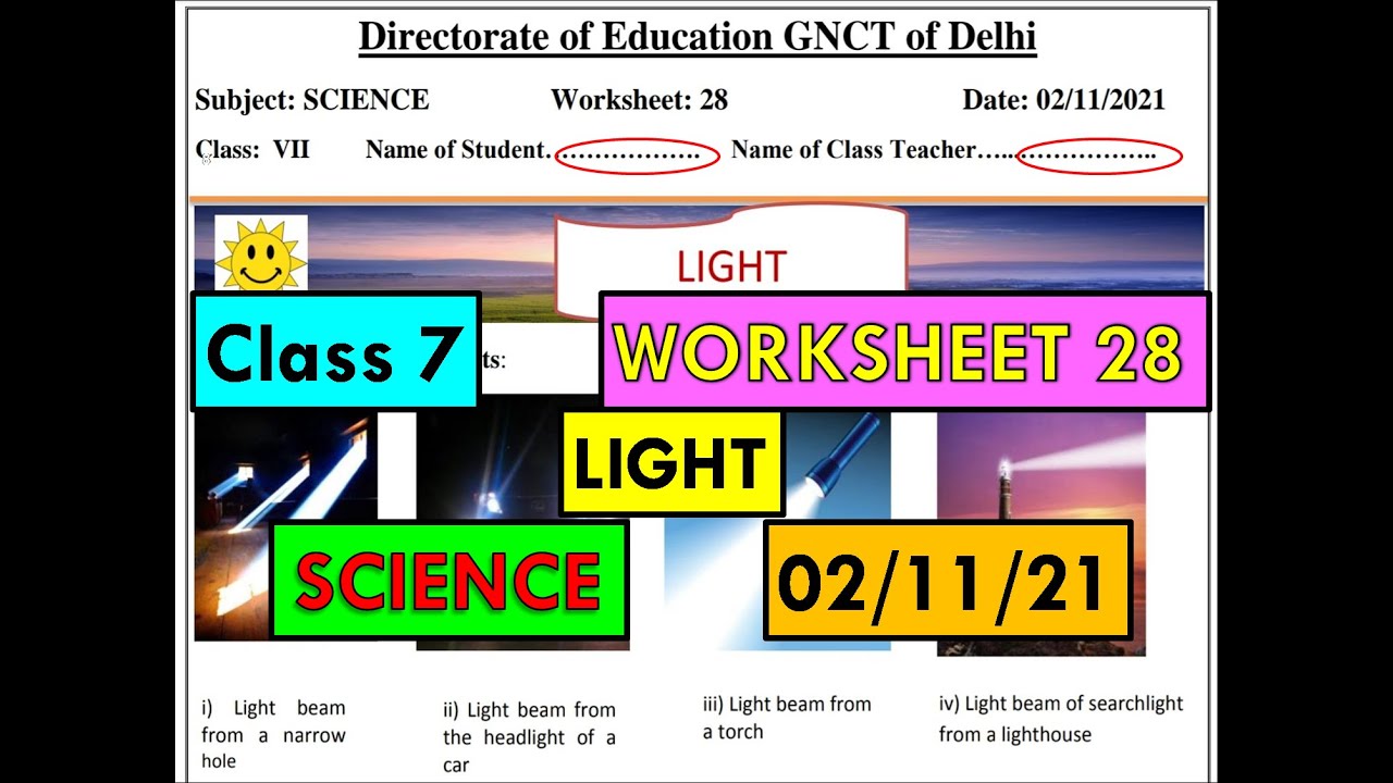 science worksheet 28 class 7th 2 11 21 science light class 7th class 7th science worksheet 28 youtube