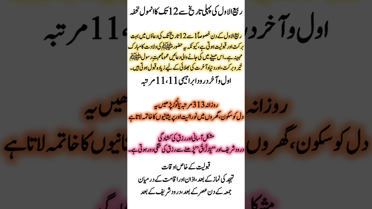 pahli Rabi ul awal ka wazifa 