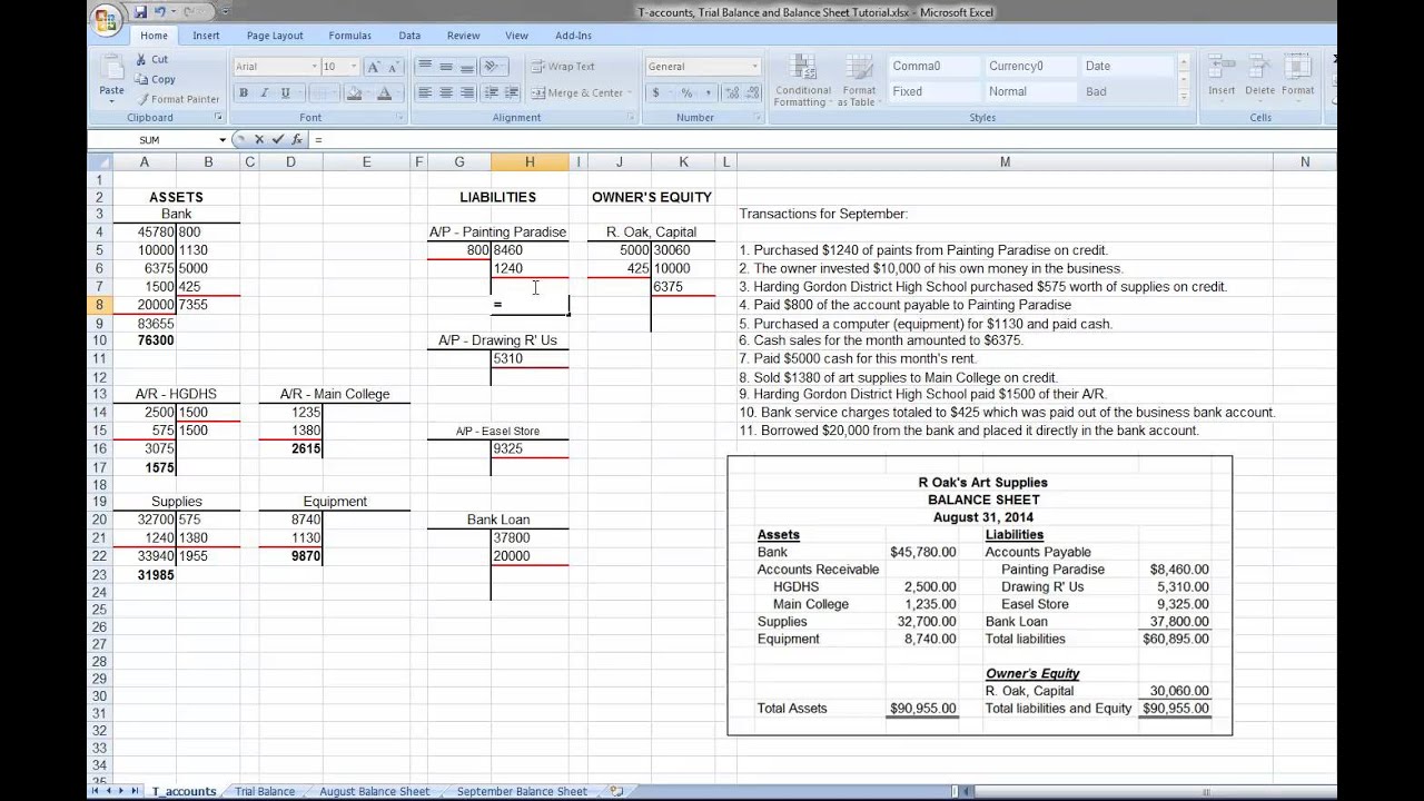 t accounts trial balance and sheet tutorial youtube investment in subsidiary ifrs profit loss template word