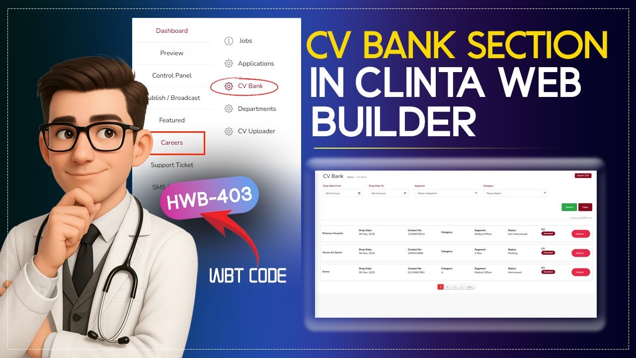 CV Bank Section in Clinta Web Builder