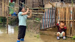 On rainy days, the single mother dug a drainage ditch for the house and made a potting shed.