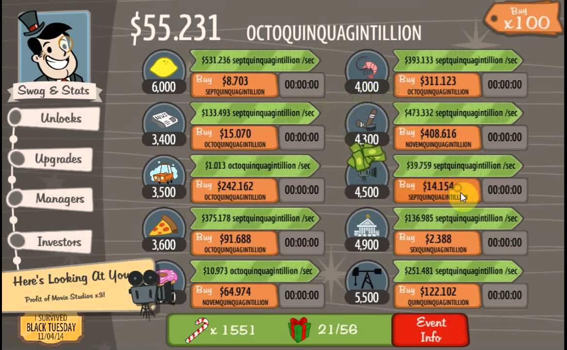 AdVenture Capitalist GamePlay 86 RESET 73 14 septenvigintillion YouTube
