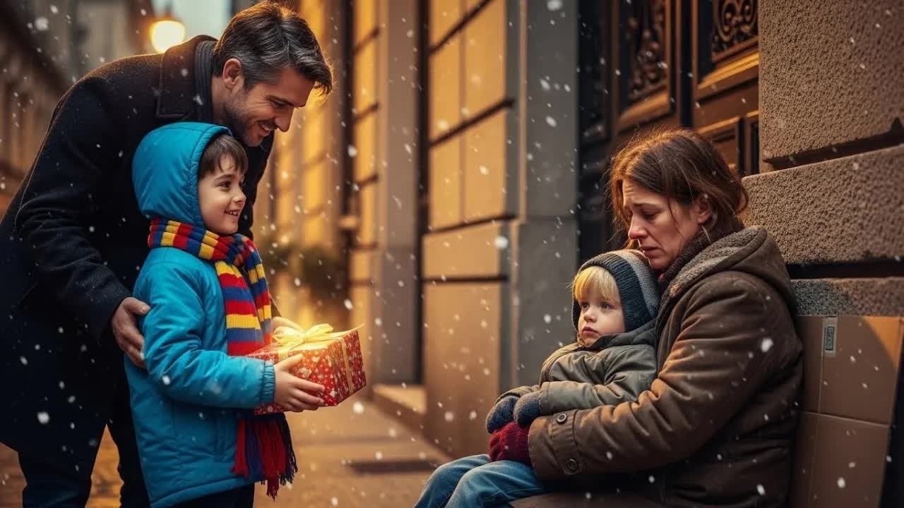 Milionario e figlio decorano la casa per Natale,e vedendo madre povera al freddo, decidono di ag
