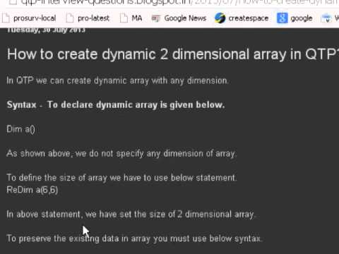 dynamic 2 dimensional array in QTP