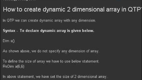 dynamic 2 dimensional array in QTP
