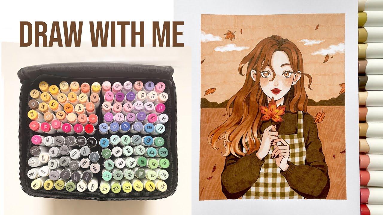 🍁 Draw with me / Marker Art Autumn girl Process / Ohuhu 120