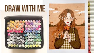 🍁 Draw with me / Marker Art "Autumn girl" Process / Ohuhu 120 Alcohol Markers Review