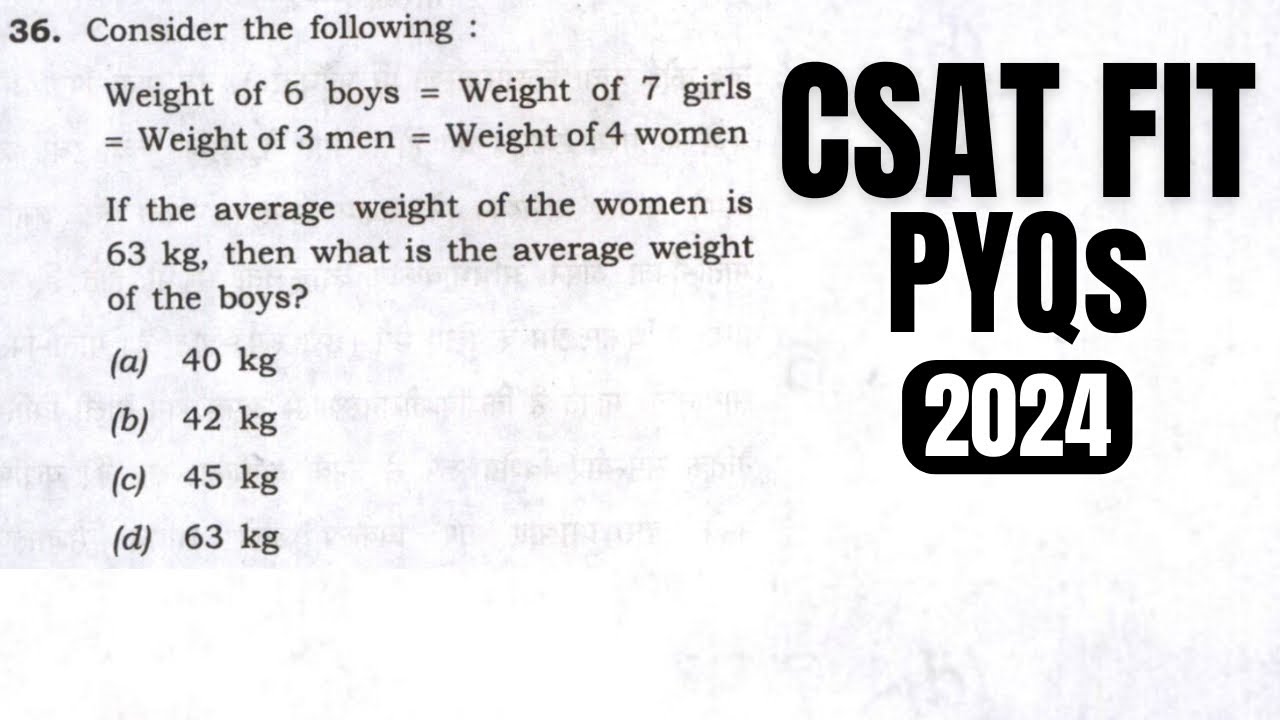 CSAT FIT PYQs || Weight of 6 boys = Weight of 7 girls = Weight of 3 men = Weight of 4 women…
