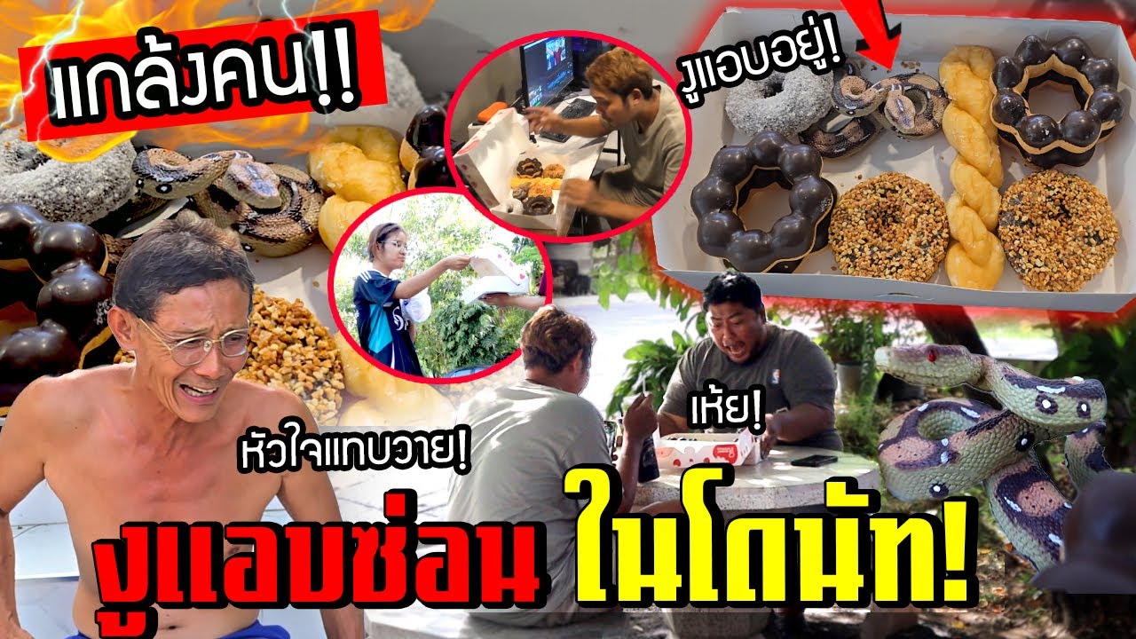แกล้งเพื่อนแอบเอางูซ่อนในกล่องโดนัท!!!  เนียนจัด พ่อตกใจสุดแทบช็อค