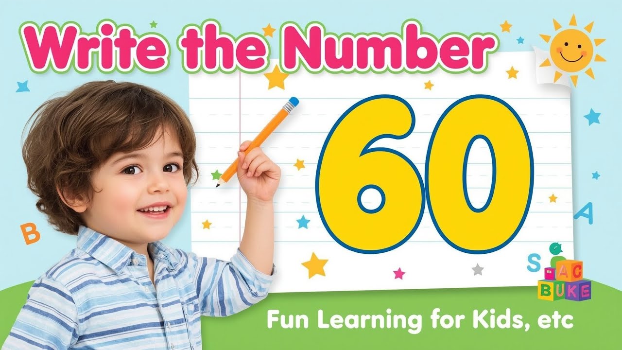Easy way to write the number 60. Write the number 60. Write for young children