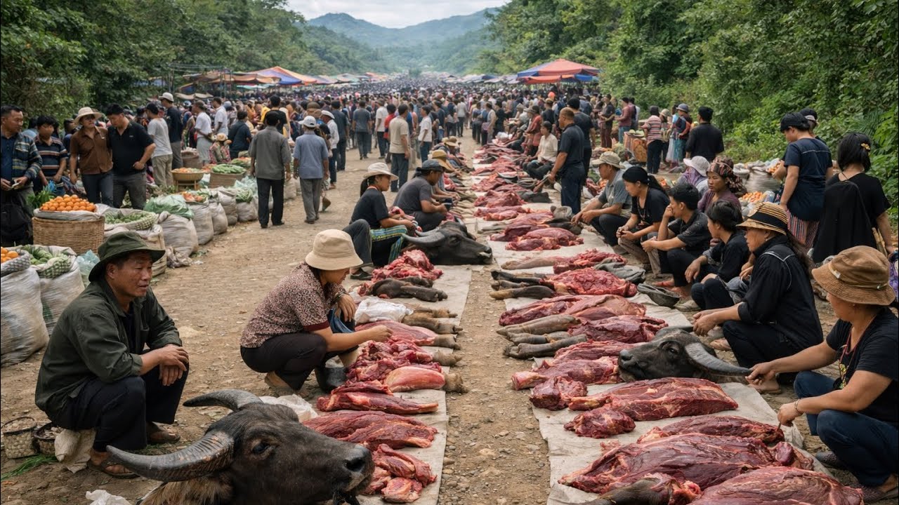The largest market in Northwest Vietnam attracts thousands of tourists who come to buy buffalo meat.