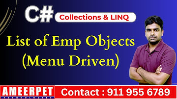 C# .Net | List Collection | List of Emp objects Menu Driven | .Net Full Stack training in Ameerpet