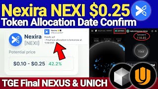 Nexira Airdrop Nexi Token Allocation And 0.25 Price Reality Unich Fc & Nexus Final Tge Date