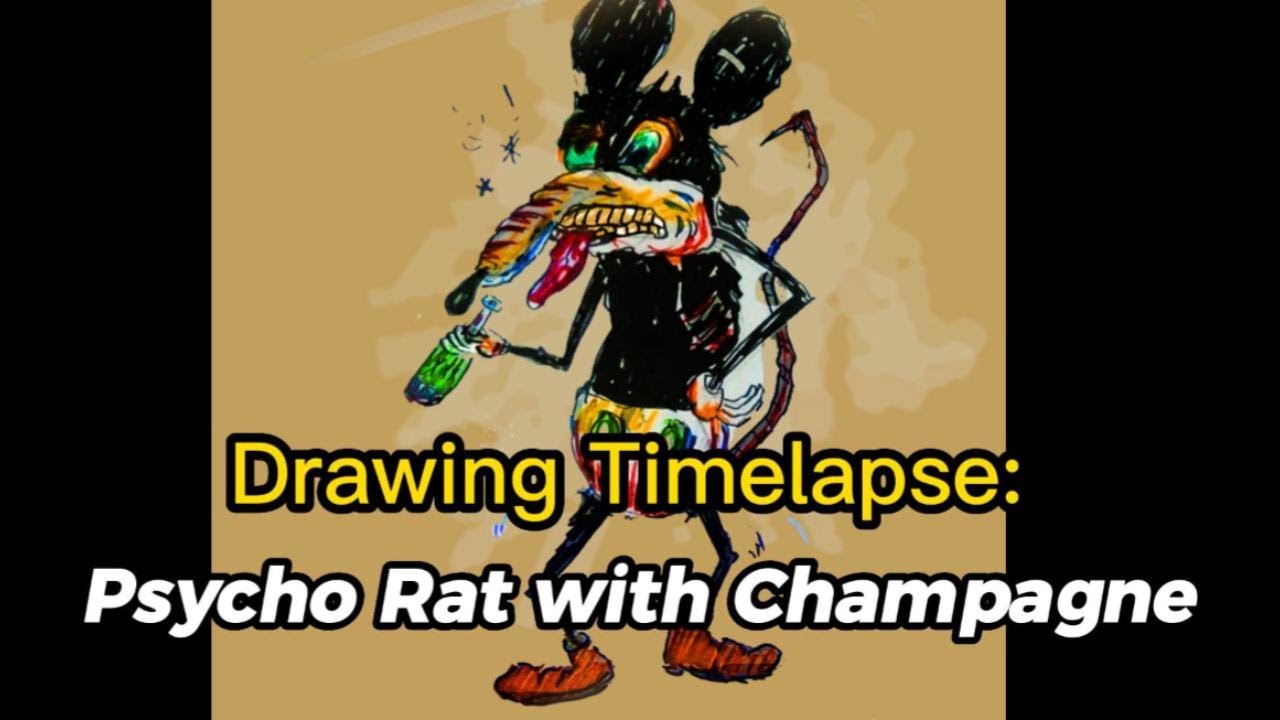 Drawing Timelapse: Psycho Rat with Champagne