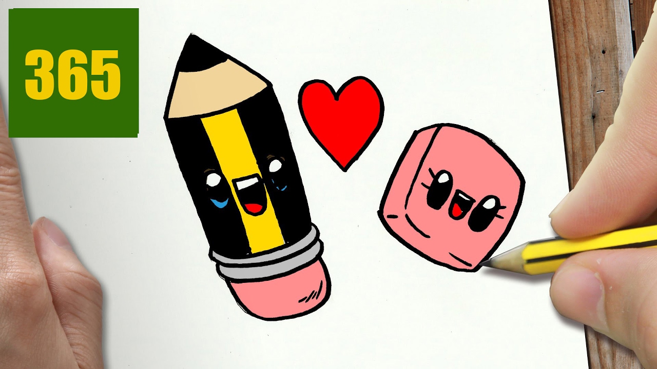 HOW TO DRAW A PENCIL IN LOVE CUTE, Easy step by step drawing lessons