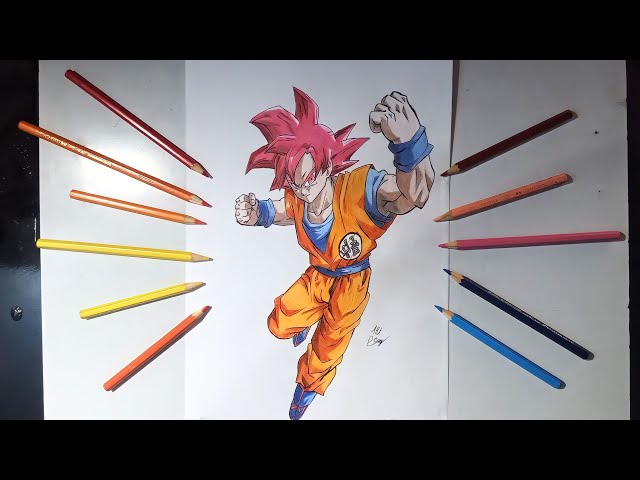 a speed drawing of Goku Super Saiyan God Super Saiyan/SSGSS in 3D Square  size 8X4 CM ▻Subscribe