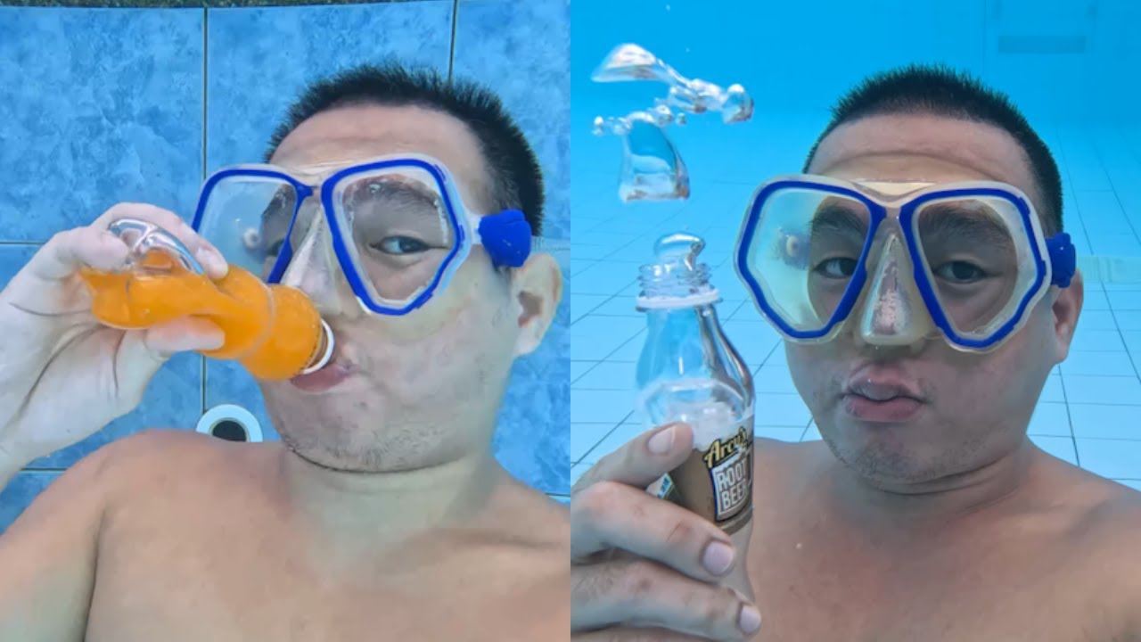 (UNCUT) Root Beer vs Fanta Drink & Burp Underwater
