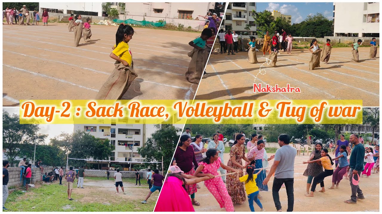 Day 2 : 🎉 Sack Race, Volleyball & Tug of War | Roja Bangalore Vlogs ...