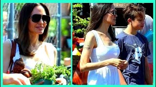 Angelina Jolie Looked Incredible In A White Dress While Shopping For Plants With Son Knox