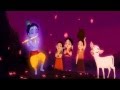 Krishna plays flute in vrndavana while radha is dancing