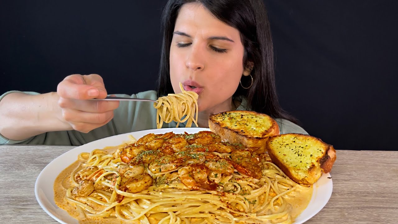 CAJUN SHRIMP CREAMY PASTA | MUKBANG | ASMR | EATING SOUNDS